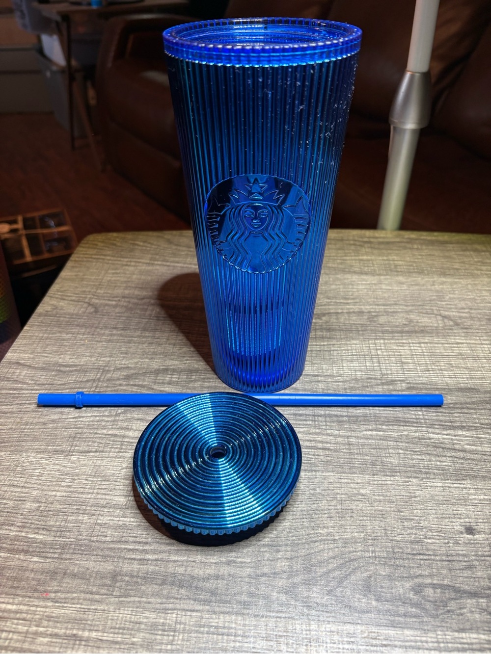 Starbucks Cobalt Blue Ribbed Cold Cup with Straw and Lid